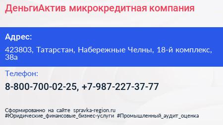 Нажмите, чтобы скачать визитку ДеньгиАктив микрокредитная компания - визитка