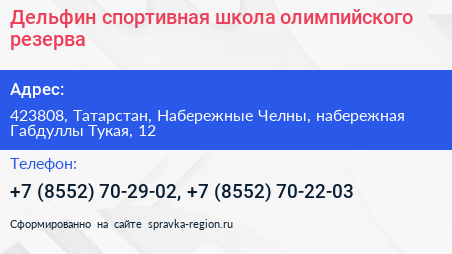 Дельфин спортивная школа олимпийского резерва - визитка