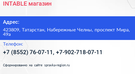 INTABLE магазин - визитка