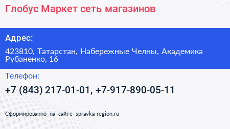 Глобус Маркет сеть магазинов - визитка