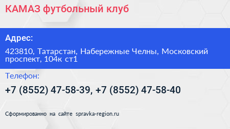 КАМАЗ футбольный клуб - визитка