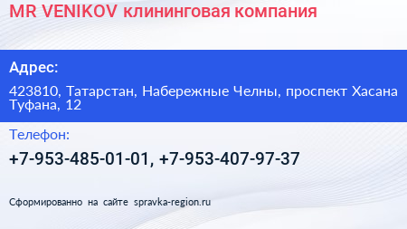 MR VENIKOV клининговая компания - визитка