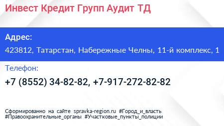 Инвест Кредит Групп Аудит ТД - визитка