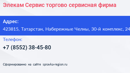 Элекам Сервис торгово сервисная фирма - визитка