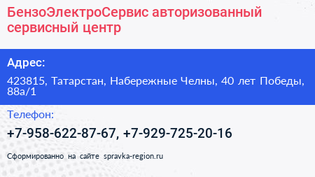 БензоЭлектроСервис авторизованный сервисный центр - визитка