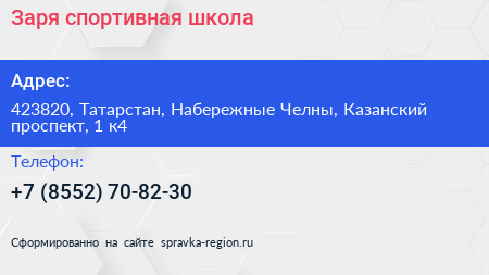 Заря спортивная школа - визитка