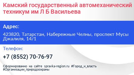 Камский государственный автомеханический техникум им Л Б Васильева - визитка