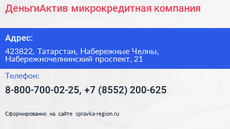 ДеньгиАктив микрокредитная компания - визитка