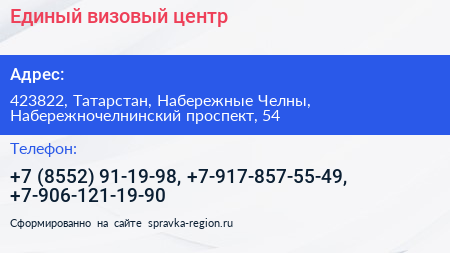 Единый визовый центр - визитка