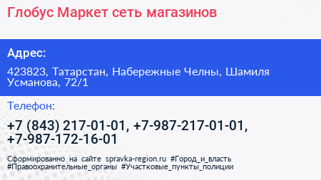 Глобус Маркет сеть магазинов - визитка