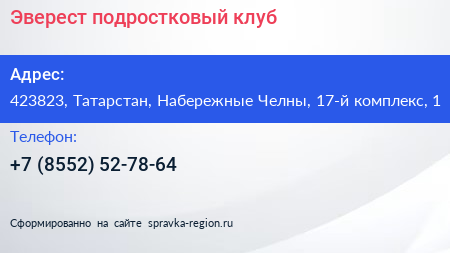 Эверест подростковый клуб - визитка