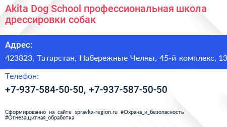 Нажмите, чтобы скачать визитку Akita Dog School профессиональная школа дрессировки собак - визитка