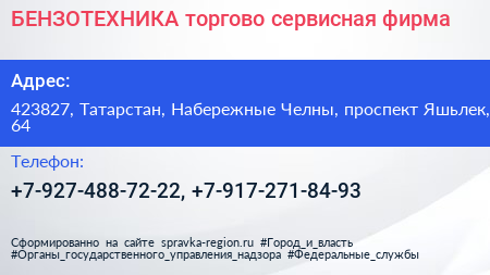 БЕНЗОТЕХНИКА торгово сервисная фирма - визитка