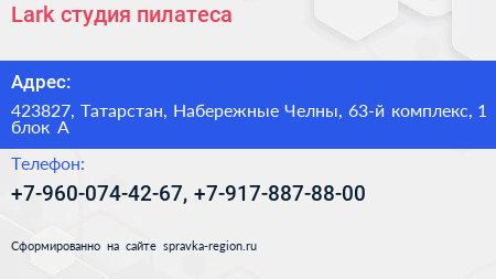 Lark студия пилатеса - визитка