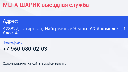 МЕГА ШАРИК выездная служба - визитка
