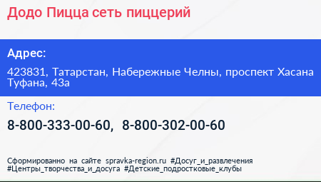 Додо Пицца сеть пиццерий - визитка
