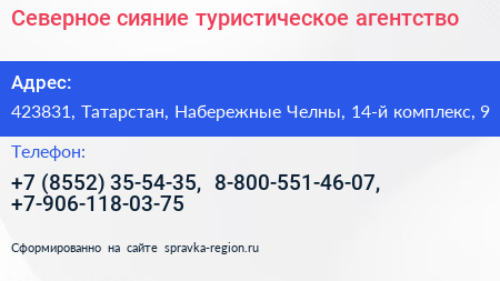 Северное сияние туристическое агентство - визитка