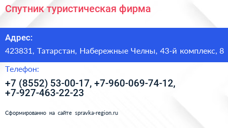 Спутник туристическая фирма - визитка