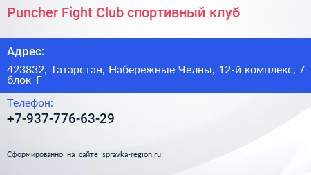 Puncher Fight Club спортивный клуб - визитка