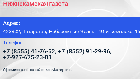 НижнекамскаЯ газета - визитка
