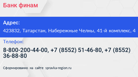 Банк финам - визитка