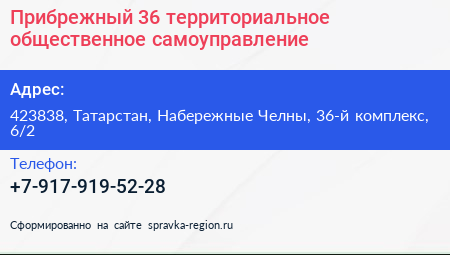 Прибрежный 36 территориальное общественное самоуправление - визитка