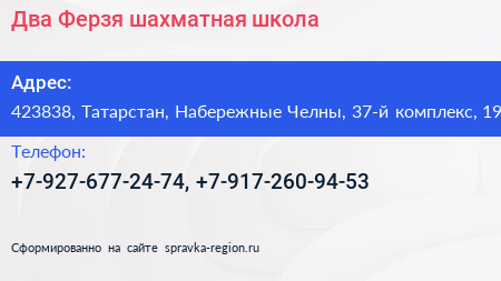 Два Ферзя шахматная школа - визитка