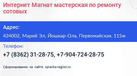 Интернет Магнат мастерская по ремонту сотовых - визитка