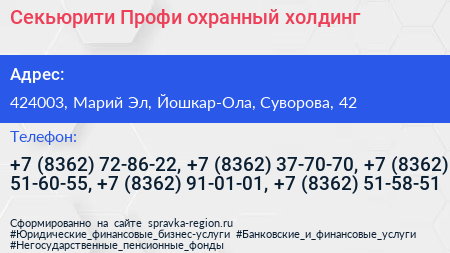 Секьюрити Профи охранный холдинг - визитка