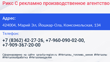 Рикс+С рекламно производственное агентство - визитка