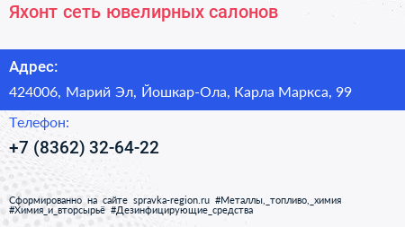Яхонт сеть ювелирных салонов - визитка