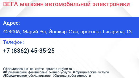 ВЕГА магазин автомобильной электроники - визитка