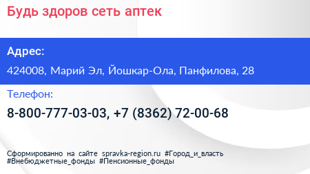 Будь здоров сеть аптек - визитка