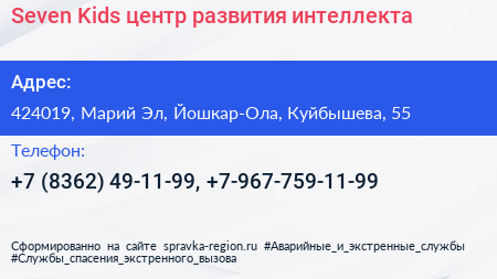 Seven Kids центр развития интеллекта - визитка