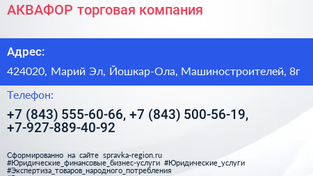 АКВАФОР торговая компания - визитка