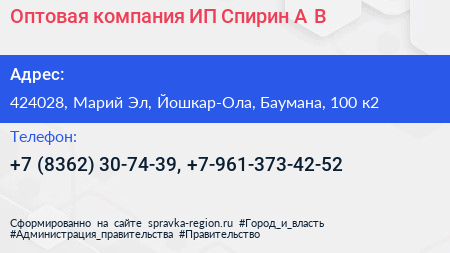 Оптовая компания ИП Спирин А В  - визитка