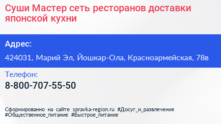 Суши Мастер сеть ресторанов доставки японской кухни - визитка