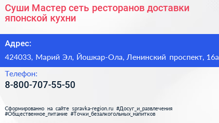 Суши Мастер сеть ресторанов доставки японской кухни - визитка