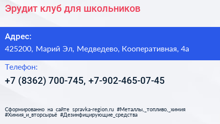 Эрудит клуб для школьников - визитка