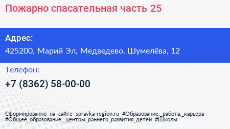 Пожарно спасательная часть 25 - визитка