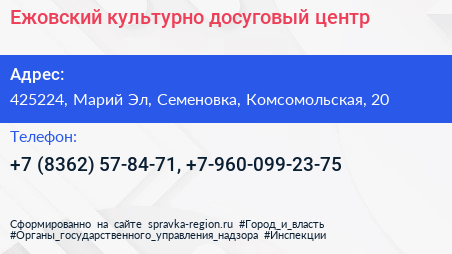 Ежовский культурно досуговый центр - визитка