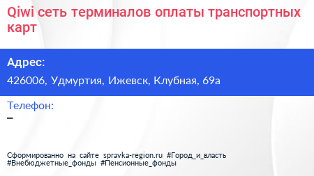 Qiwi сеть терминалов оплаты транспортных карт - визитка