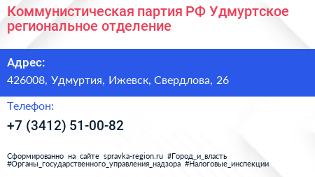 Коммунистическая партия РФ Удмуртское региональное отделение - визитка