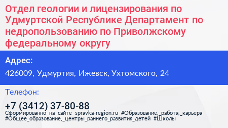 Отдел геологии и лицензирования по Удмуртской Республике Департамент по недропользованию по Приволжскому федеральному округу - визитка