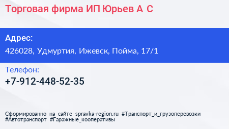 Торговая фирма ИП Юрьев А С  - визитка