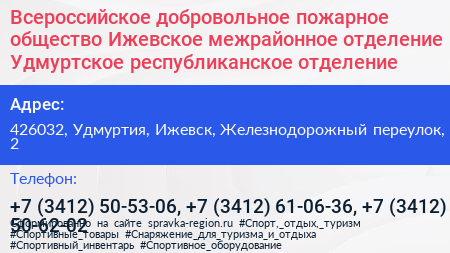 Всероссийское добровольное пожарное общество Ижевское межрайонное отделение Удмуртское республиканское отделение - визитка