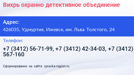 Вихрь охранно детективное объединение - визитка