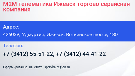 М2М телематика Ижевск торгово сервисная компания - визитка