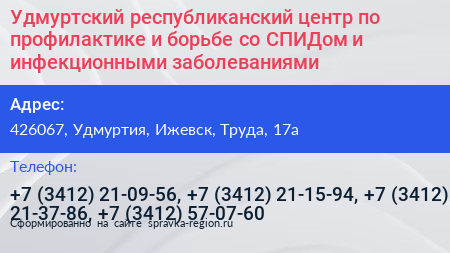 Удмуртский республиканский центр по профилактике и борьбе со СПИДом и инфекционными заболеваниями - визитка