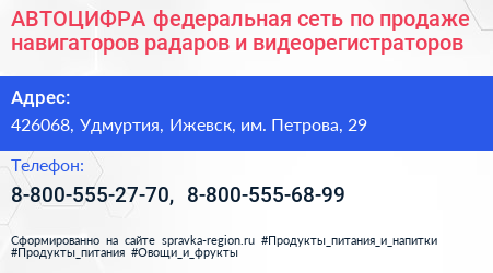 АВТОЦИФРА федеральная сеть по продаже навигаторов радаров и видеорегистраторов - визитка